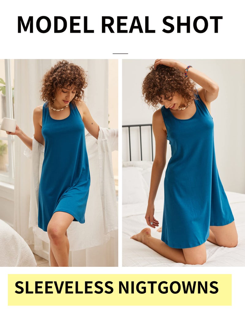Avidlove Pajama Dress for Women Soft Sleepewar Tank Sleep Dress Nightgown Blue Green - Image 4